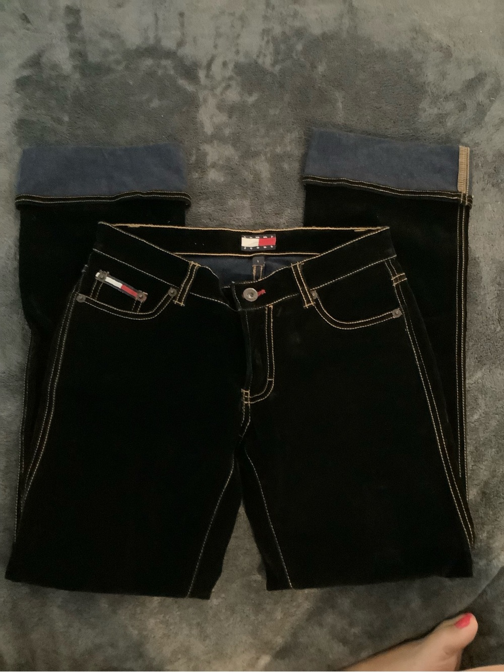 Tommy Hilfiger velour Jeans with Red & White Flag Patch
